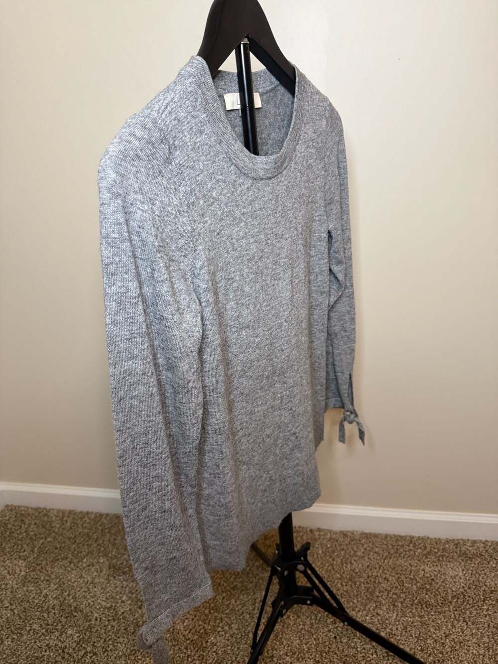 LOFT Gray Marled Tie-Cuff Crewneck Pullover Sweater-XS - Picture 5 of 6